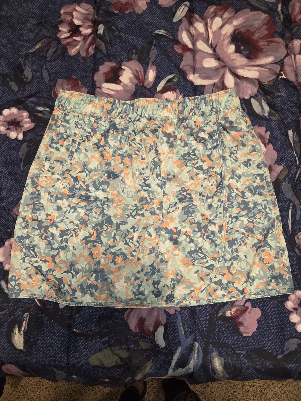 Floral Elastic-Waist Mini Skirt - Blue & Peach